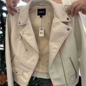 Express Women's Cream Leather Jacket